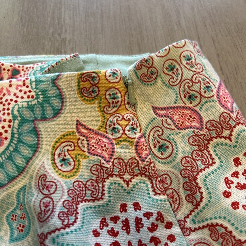 Talbots Aqua Blue Pink Yellow Persian Paisley Print Skirt Sz 16 Cotton Side Zip - Picture 8 of 9